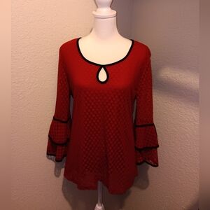 Chic Red Blouse with Black Accents